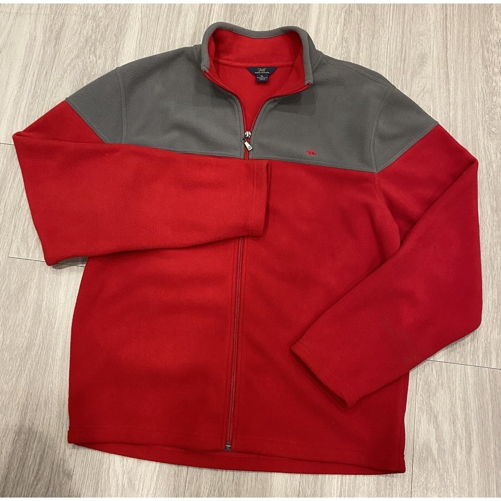 Brooks‎ Brothers 346 Men's Two Tone Fleece Jacket Red Gray Full Zip Size XL EUC